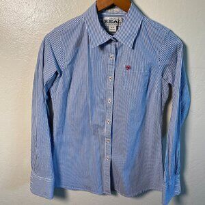 Ariat REAL Blue & White Striped Button-Down Shirt | Women’s Medium | Fitted
